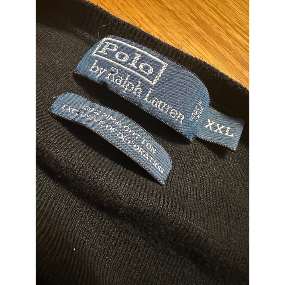Polo Ralph Lauren Mens XXL Black Pima Cotton V-Neck Sweater Vest Red Pony Logo - Picture 2 of 7